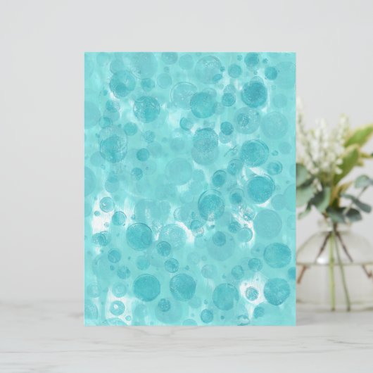 ティール(緑がかった色)ターコイズバブルのホワイトスクラップブック紙 (スタンド正面)