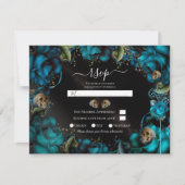 ティール(緑がかった色)ターコイズバラスカルゴシック結婚式RSVP 招待状 (正面)