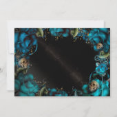 ティール(緑がかった色)ターコイズバラスカルゴシック誕生日パーティー 招待状 (裏面)