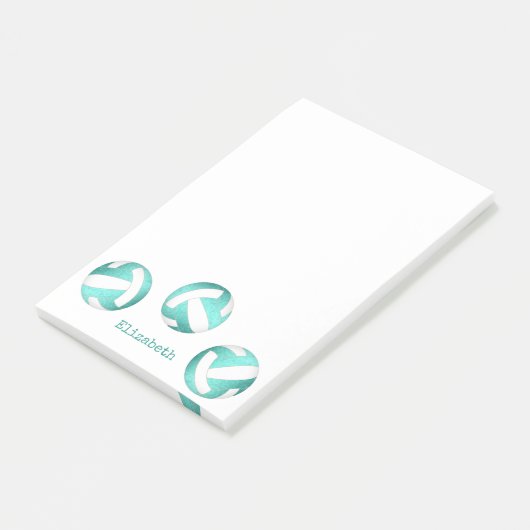 ティール(緑がかった色)ターコイズパーソナライズされた女子バレーボール ポストイット (アングル)