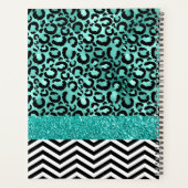 ティール(緑がかった色)ターコイズフェイクグリッターヒョウ印刷モノグラム プランナー手帳 (裏面)
