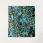 ティール(緑がかった色)ターコイズフェイク金ゴールド鉱石酸型 タペストリー (正面)