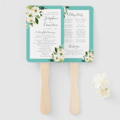 ティール（緑がかった色）ターコイズフローラブーケ結婚式 プログラムファン ハンドファン (正面&裏面)