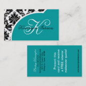 ティール（緑がかった色）ターコイズブラックダマスク名刺 名刺 (正面/裏面)