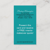 ティール（緑がかった色）ターコイズブラックダマスク名刺 名刺 (裏面)