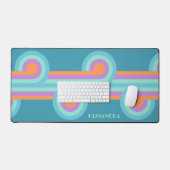 ティール(緑がかった色)ターコイズブルーオレンジパープルレトロパターン デスクマット (キーボード&マウス)