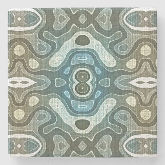 ティール（緑がかった色）ターコイズブルーグレーブラウンお尻ボヘミアンアート ストーンコースター (正面)