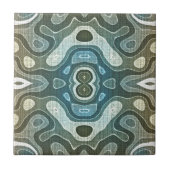 ティール（緑がかった色）ターコイズブルーグレーブラウンエスニック族アート タイル (正面)