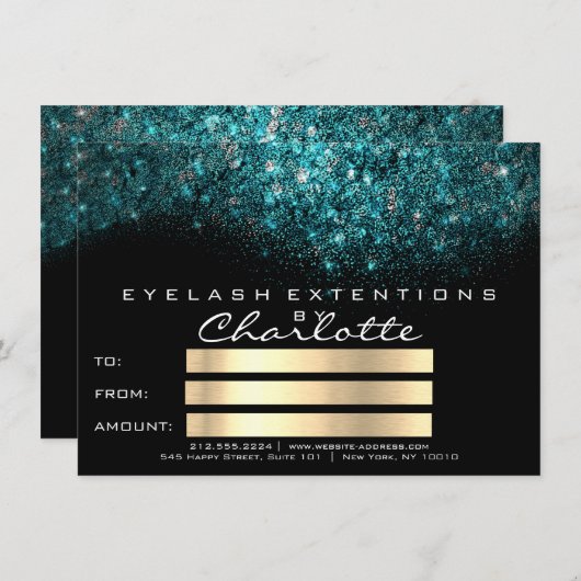 ティール(緑がかった色)ターコイズブルー白黒証明書ギフト (正面/裏面)