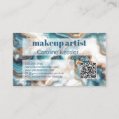 ティール(緑がかった色)ターコイズブルー金ゴールドホワイトマーブルアートパターン 名刺 (裏面)