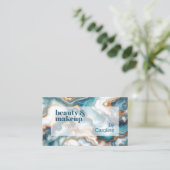 ティール(緑がかった色)ターコイズブルー金ゴールドホワイトマーブルアートパターン 名刺 (スタンド正面)