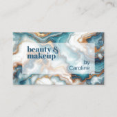 ティール(緑がかった色)ターコイズブルー金ゴールドホワイトマーブルアートパターン 名刺 (正面)