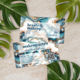 ティール(緑がかった色)ターコイズブルー金ゴールドホワイトマーブルアートパターン 名刺