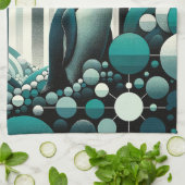 ティール(緑がかった色)ターコイズペンギンザジオメトリックアールデコ キッチンタオル (折り畳み)