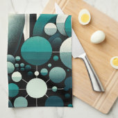 ティール(緑がかった色)ターコイズペンギンザジオメトリックアールデコ キッチンタオル (四つ折り)