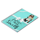 ティール（緑がかった色）ターコイズホワイトボウ真珠ワイン未来ミセス。 ノートブック (左側)