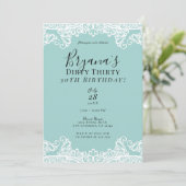 ティール(緑がかった色)ターコイズホワイトレースダーティ30 30th誕生日 招待状 (スタンド正面)