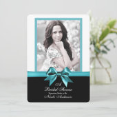 ティール(緑がかった色)ターコイズボウフォトブライダルシャワー 招待状 (スタンド正面)