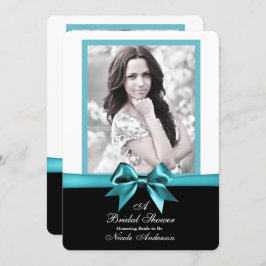 ティール（緑がかった色）ターコイズボウフォトブライダルシャワー 招待状