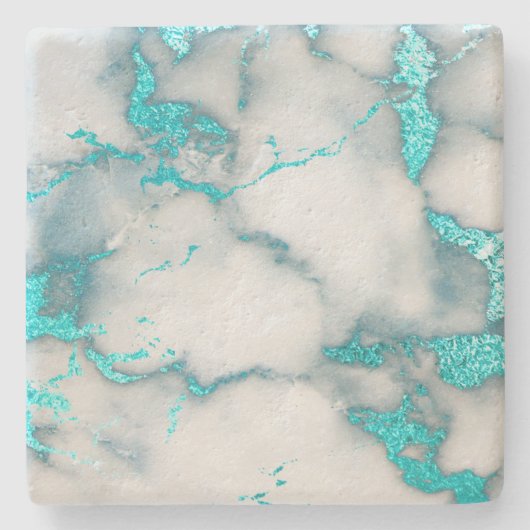 ティール（緑がかった色）ターコイズマーブル ストーンコースター (正面)