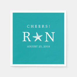 ティール（緑がかった色）ターコイズモノグラムヒトデ | 結婚s スタンダードカクテルナプキン