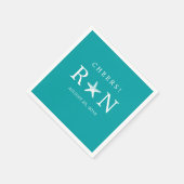 ティール（緑がかった色）ターコイズモノグラムヒトデ | 結婚s スタンダードカクテルナプキン (角)