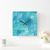 ティール(緑がかった色)ターコイズ抽象芸術 スクエア壁時計 (ホーム)