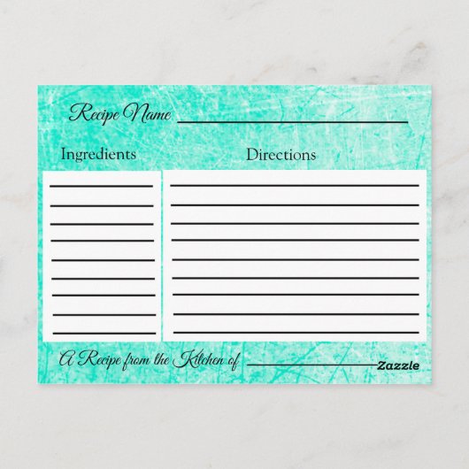 ティール(緑がかった色)ターコイズ素朴ウッドレシピカード ポストカード (裏面)