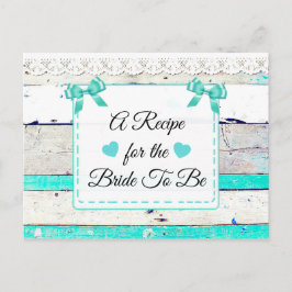 ティール（緑がかった色）ターコイズ素朴ウッドレシピカード ポストカード