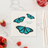ティール（緑がかった色）ターコイズ蝶パーソナライズされた スタンダードカクテルナプキン (インサイチュ)