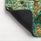 ティール(緑がかった色)ターコイズ金ゴールドブラウンミネラルズマーブルパターン マウスパッド (コーナー)