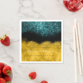 ティール（緑がかった色）ターコイズ金ゴールド白黒紙吹雪グリッター スタンダードカクテルナプキン (インサイチュ)