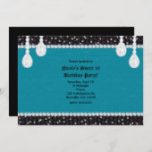 ティール(緑がかった色)ターコイズ&グラムダイヤモンドパーティの招待状 招待状 (正面/裏面)