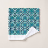 ティール(緑がかった色)ターコイズ パターン(の模様が)ある バスタオルセット (ウォッシュタオル)