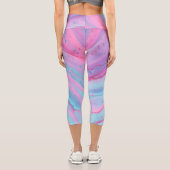 ティール（緑がかった色）、ターコイズ、ピンクの抽象芸術ハイウェストCapris カプリレギンス (裏面)