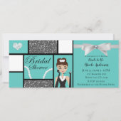 ティール（緑がかった色）ターコイズ&ホワイトボウブライダルシャワー 招待状 (正面)
