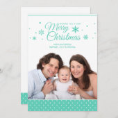 ティール（緑がかった色）ターコイズ&ホワイトメリークリスマスフォトカード シーズンカード (正面/裏面)