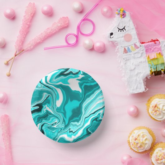 ティール（緑がかった色）、ターコイズ、白大理石 ペーパーボウル (パーティー)