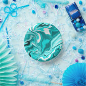 ティール（緑がかった色）、ターコイズ、白大理石 ペーパーボウル (パーティー)