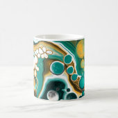 ティール(緑がかった色)、ターコイズ、金ゴールド、ホワイトフルード・アート コーヒーマグカップ (中央)