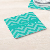 ティール(緑がかった色)ターコイズLGシェブロンティール(緑がかった色)名モノグラム スクエアペーパーコースター (アングル)