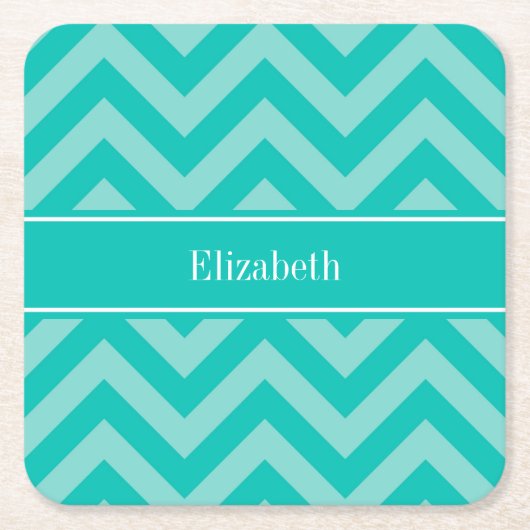 ティール(緑がかった色)ターコイズLGシェブロンティール(緑がかった色)名モノグラム スクエアペーパーコースター (正面)