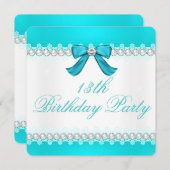 ティール(緑がかった色)ダイヤモンドガールズ13th誕生日パーティー 招待状 (正面/裏面)