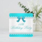 ティール(緑がかった色)ダイヤモンドガールズ13th誕生日パーティー 招待状 (スタンド正面)