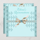 ティール（緑がかった色）ダイヤモンドティール（緑がかった色）ブルーキンセアニェラ 招待状 (正面/裏面)