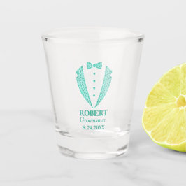 ティール(緑がかった色)ダイヤモンドパターングロムメンズタキシード ショットグラス