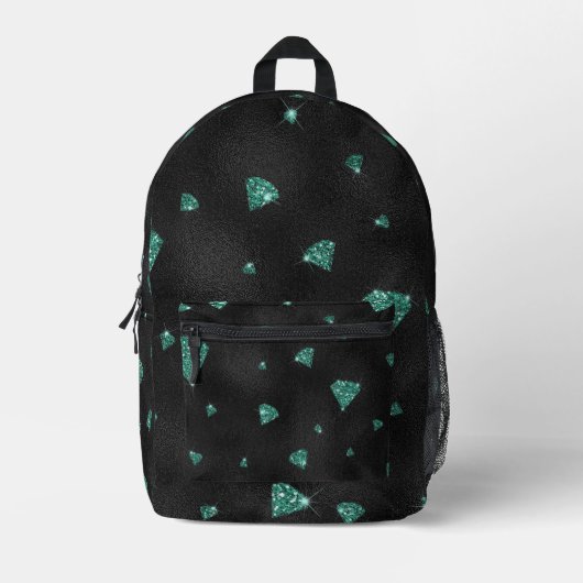 ティール（緑がかった色）ダイヤモンド(グリッタールック) プリントバックパック (正面)