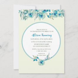ティール（緑がかった色）ダスティブルーバラ水彩ブライダルシャワー 招待状