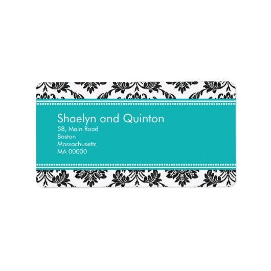 ティール（緑がかった色）ダマスウェディング住所 シール (正面)