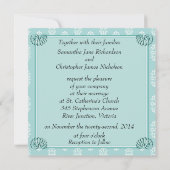 ティール(緑がかった色)ダマスウェディング 招待状 (裏面)